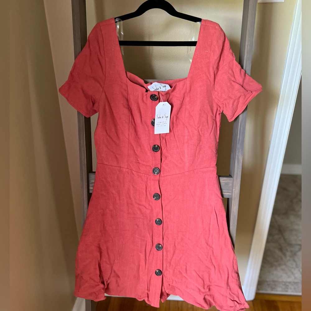 Brick red linen dress